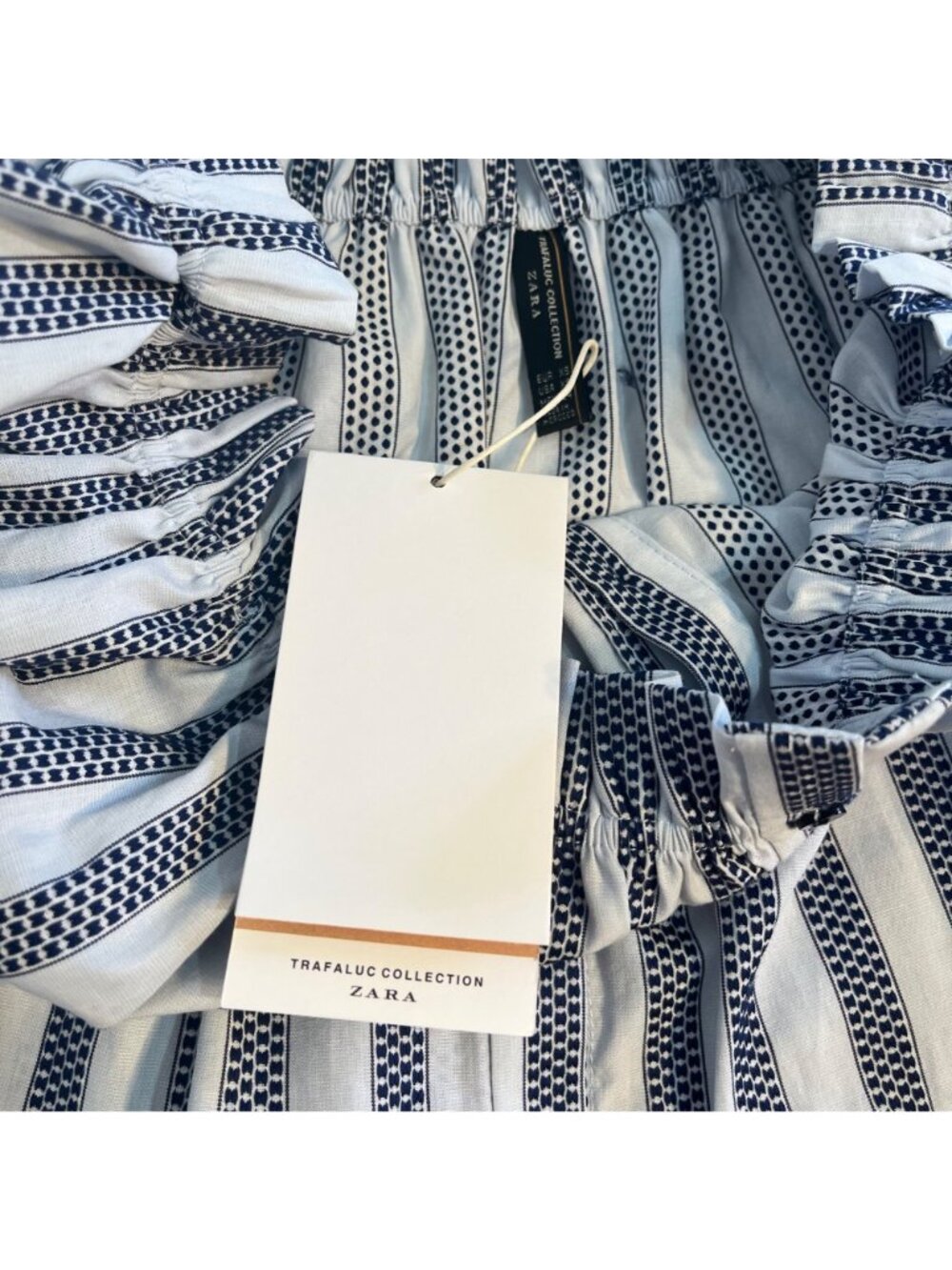 Zara Trafaluc Collection Off Shoulder Blouse Top XS NWT Navy Stripe Textured - Picture 5 of 10